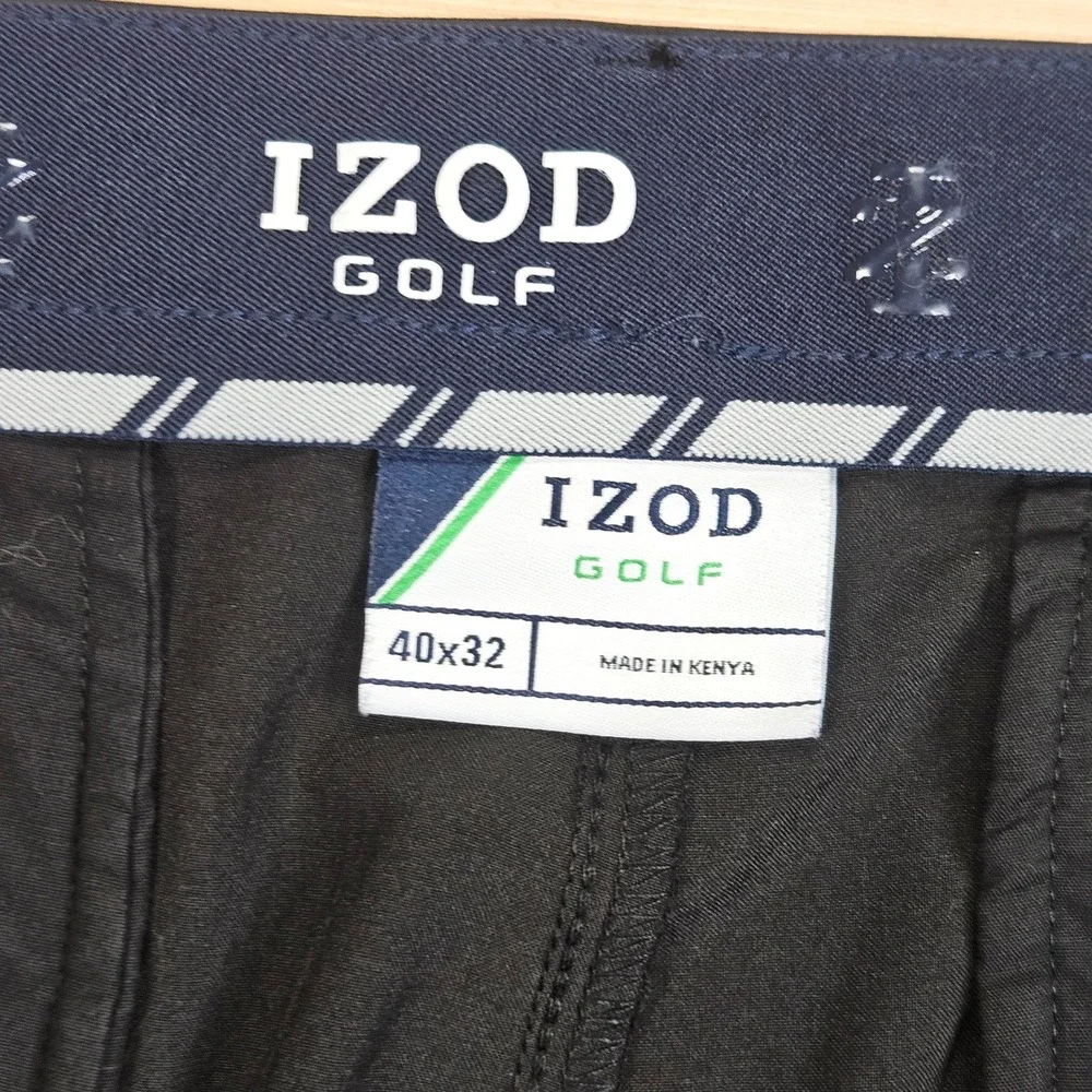 Lot of 2 IZOD Golf Pants Men 40x32 Black Performance Flat Front Stretch Trousers